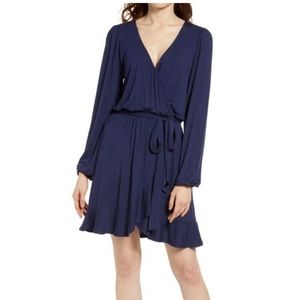 BP. Long Sleeve Wrap Minidress In Navy Salute NWT